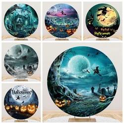 Tableclothsfactory Halloween Party Round Backdrop Horror Night Moon Pumpkin Witch Castle Kids Portrait Circle Cover for Photo