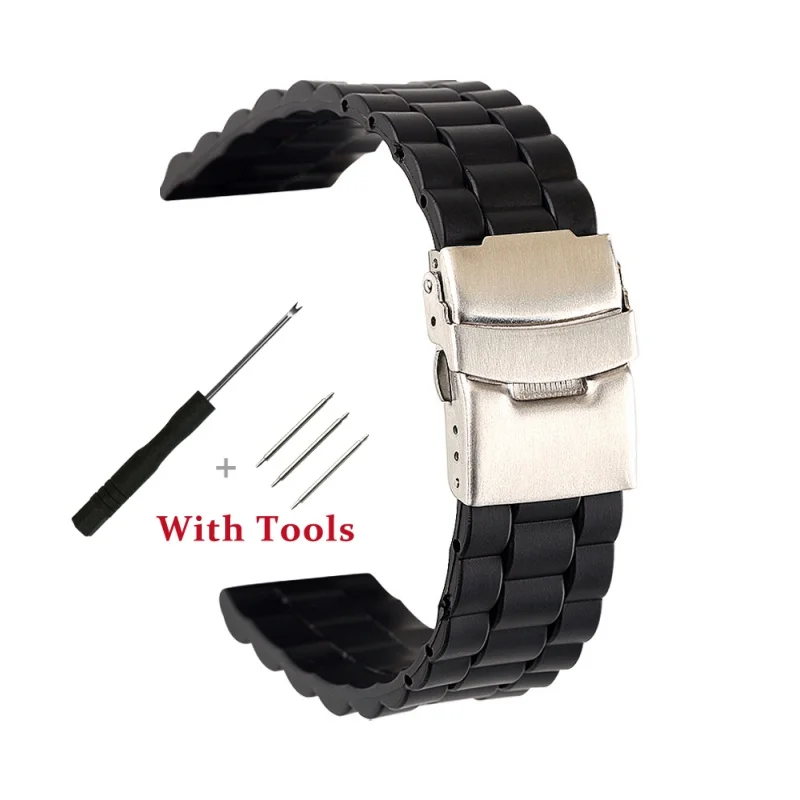 

20mm 22mm High Quality Black Silicone Watch Strap Stainless Steel Folding Watch Buckle Watch Band for Universal Waterproof Band