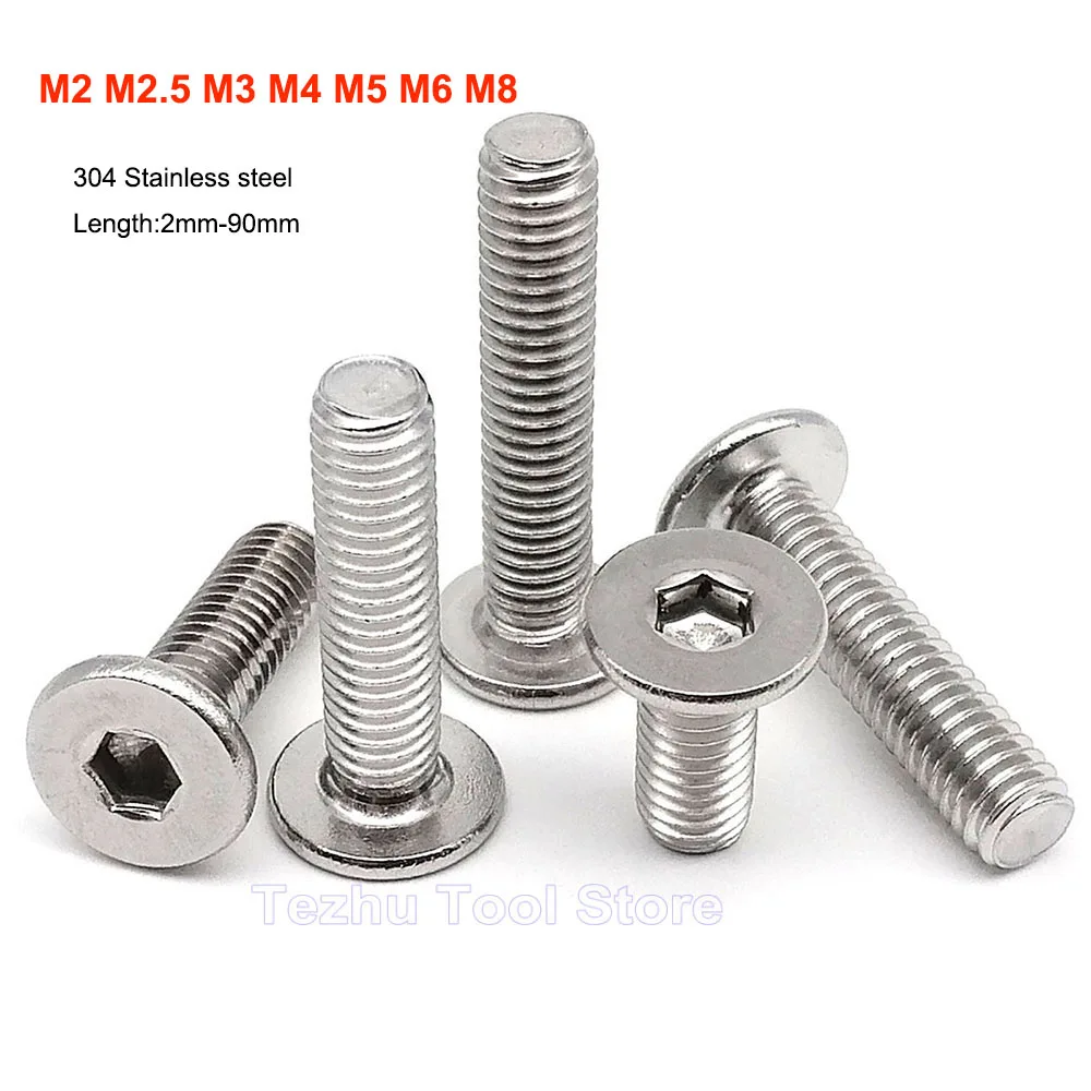 

CM M2 M2.5 M3 M4 M5 M6 M8 304 Stainless Steel Hex Hexagon Socket Ultra Thin Flat Wafer Allen Head Bolt Screw Length 2mm-90mm