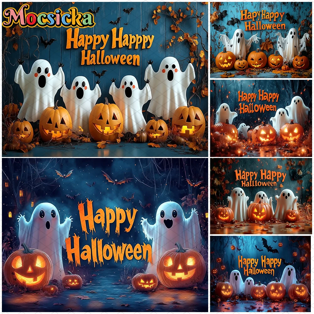 

Mocsicka Happy Halloween Background Photography Forest Pumpkin Party Baby Child Photo Backdrop Night Imp Ghost Decoration Banner