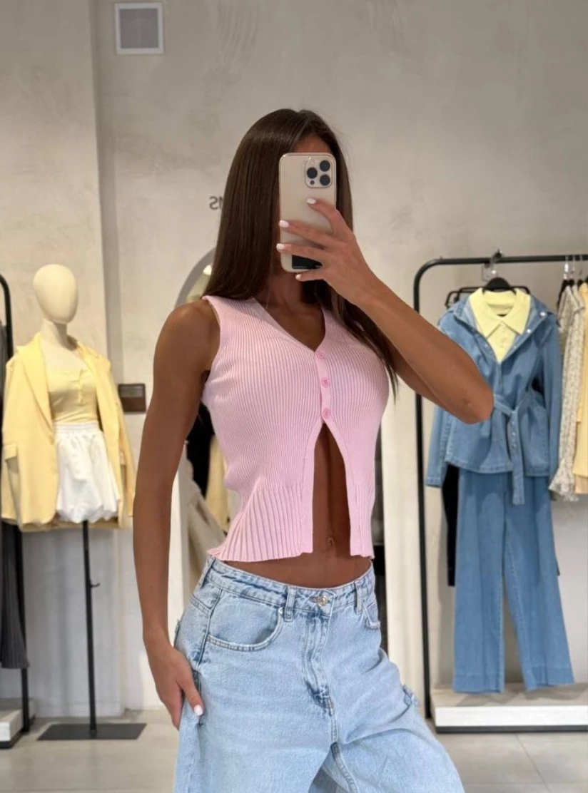 Seksowna dzianinowa kamizelka damska letnia codzienna odzież rozpinana na guziki kardigan dopasowany jednolity kolor do pracy pojedynczy element inne materiały