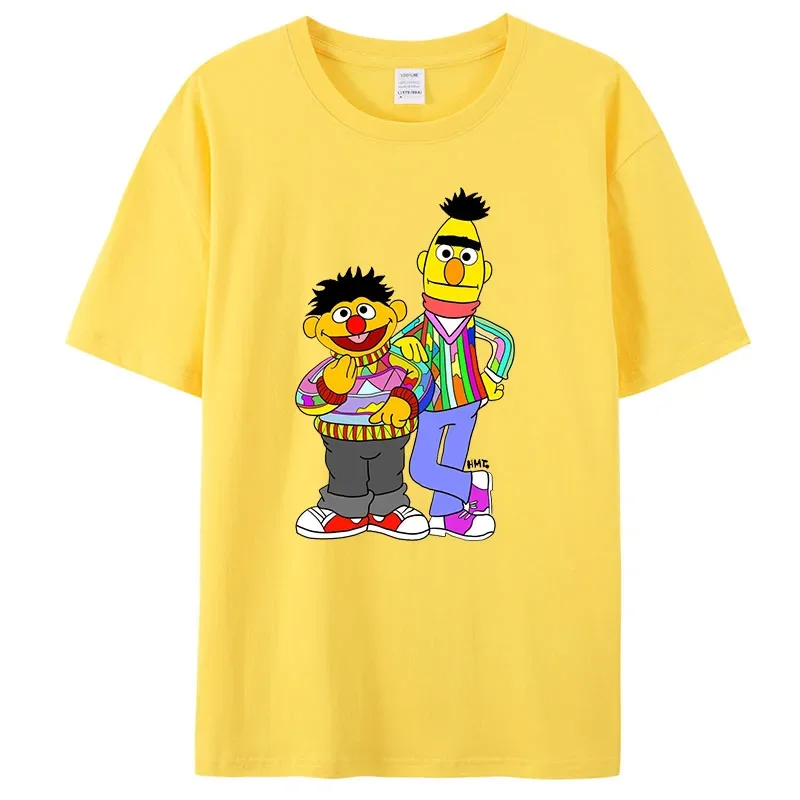 Leisure Friends T-Shirt Men Round Neck 100% Cotton T Shirts Sesame Street 80s TV Series Short Sleeve Tees Printed Clothing