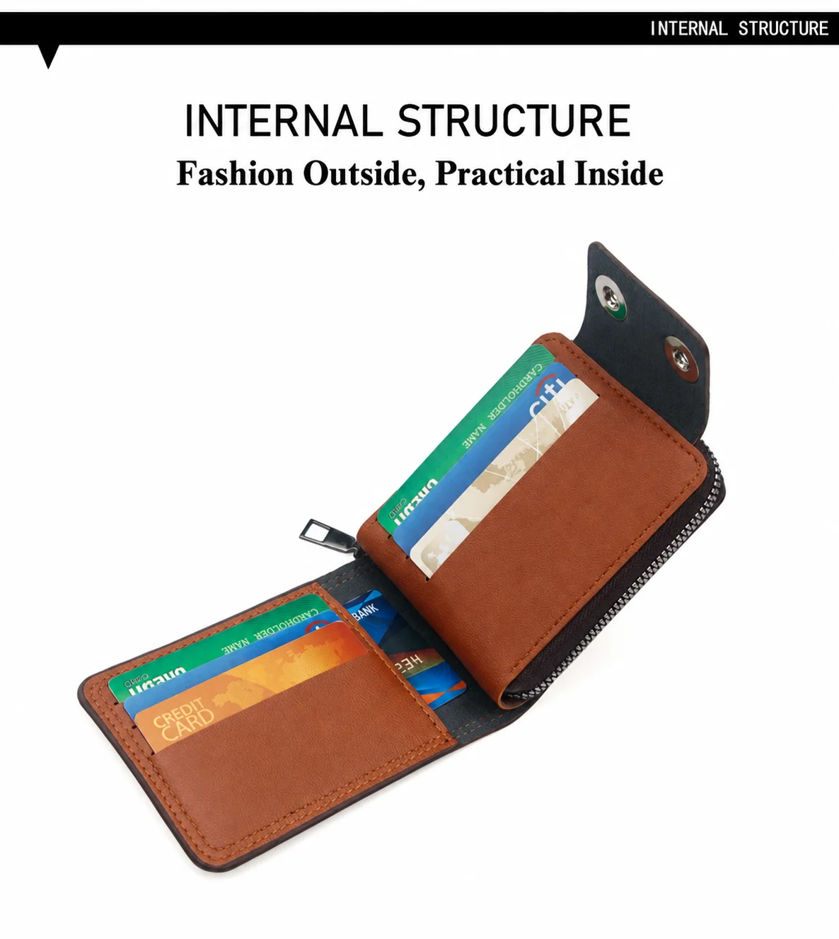 Men'S Wallet Colorblock Multi Card Slot Wallet Zipper Closure Wallet Spliced For Pocket Daily Commuting Travel Bag