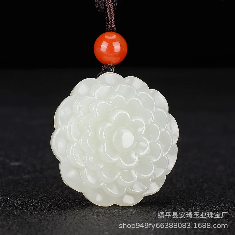 Natural Hetian Flowers Blooming, Fortune Abundant White Pendant Women, Necklace, Jade Pendants
