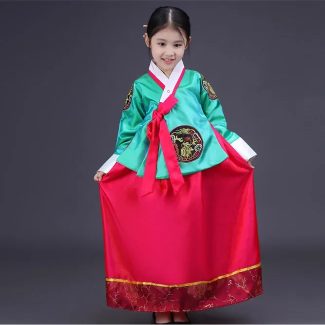 Disfraz de Hanbok para niñas y niños, traje de baile coreano, disfraz de actuación de las minorías étnicas, disfraz nacional Hanbok para mujeres, vestido para niños