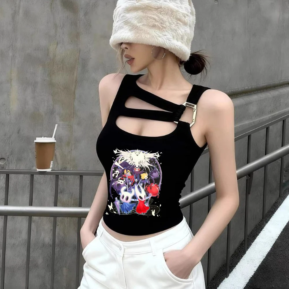 Hollow Knight cropped top female kawaii scene  party vintage gothic tshirt emo japanese grunge cutecore anime
