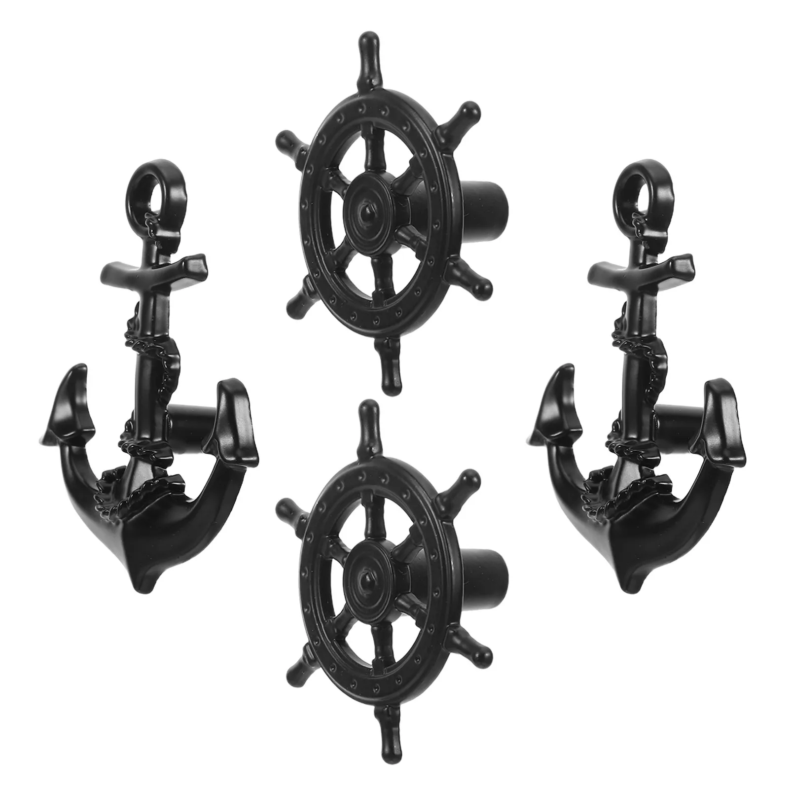 

4 шт. винтажные ручки для шкафов в морском стиле: руль корабля, якорь, рустикальные ручки для ящиков, мебельная фурнитура, черные металлические ретро-кнопки для ящиков