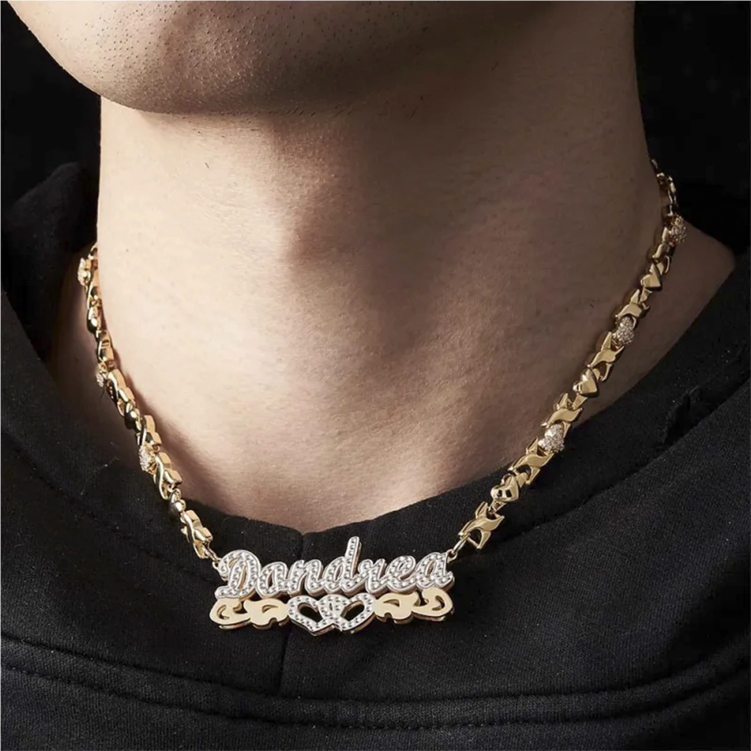 Personalized Name Necklace With XOXO Chain Stainless Steel 3D Double Nameplate Necklace for Women Men Jewelry Gifts