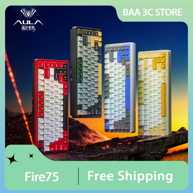 AULA Fire75 Aluminum Alloy Customized Mechanical Keyboard Tri Mode Wireless Bluetooth RGB Hot Swap Gasket Gaming Office Keyboard