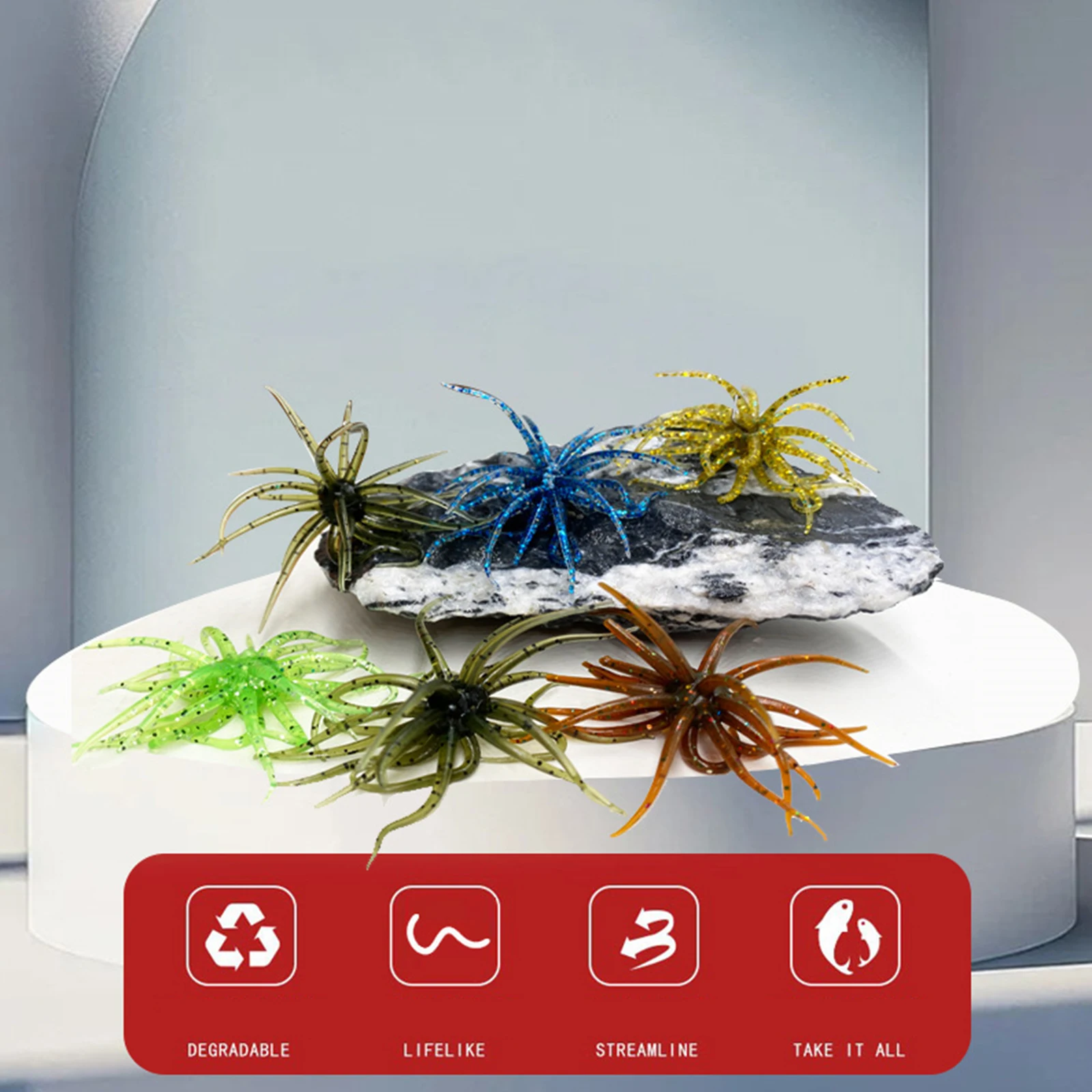 4pcs Lure Floating Sea Urchin Soft Bait Anti Bite Bionic Soft Worm TPE Lure Bait Realistic for Freshwater Seawater River Lake
