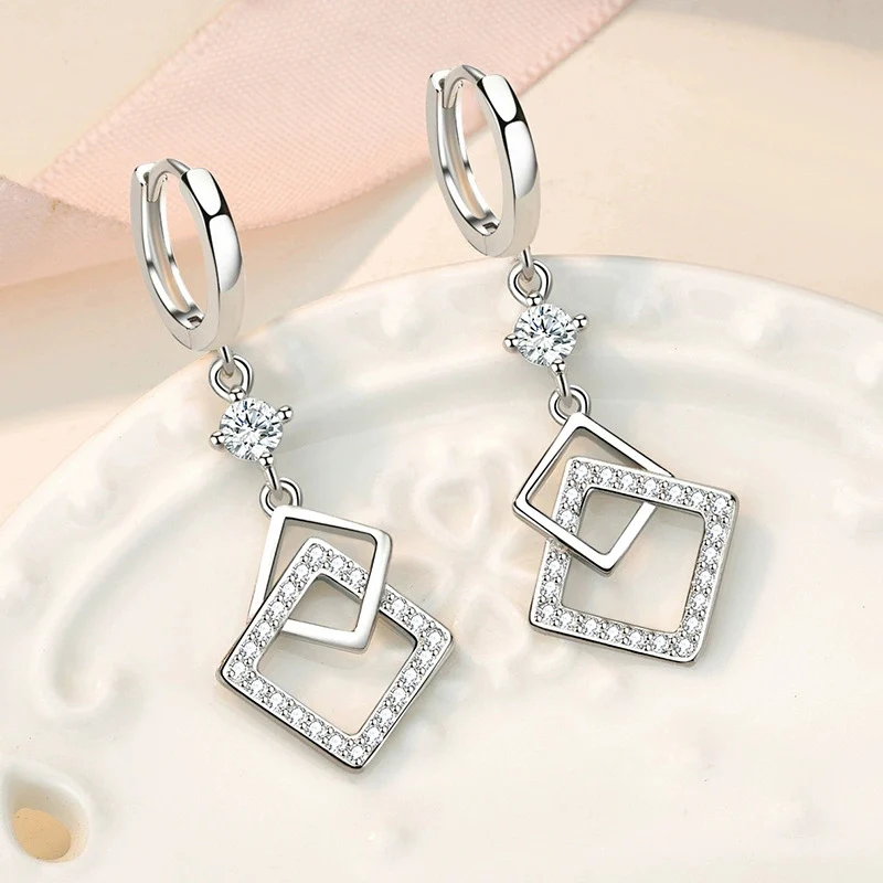 Hollow Square Earrings For Female Elegant Temperament Inlaid Zircon Earring Versatile Fashion  Daily Wear Ear Jewelry KOFSAC