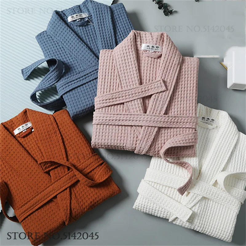

New Cotton Waffle Kimono Bathrobe Gown Yukata Adult Couple Sleepwear Robe Lounge Wear Loose Casual Home Dress Negligee Pajama