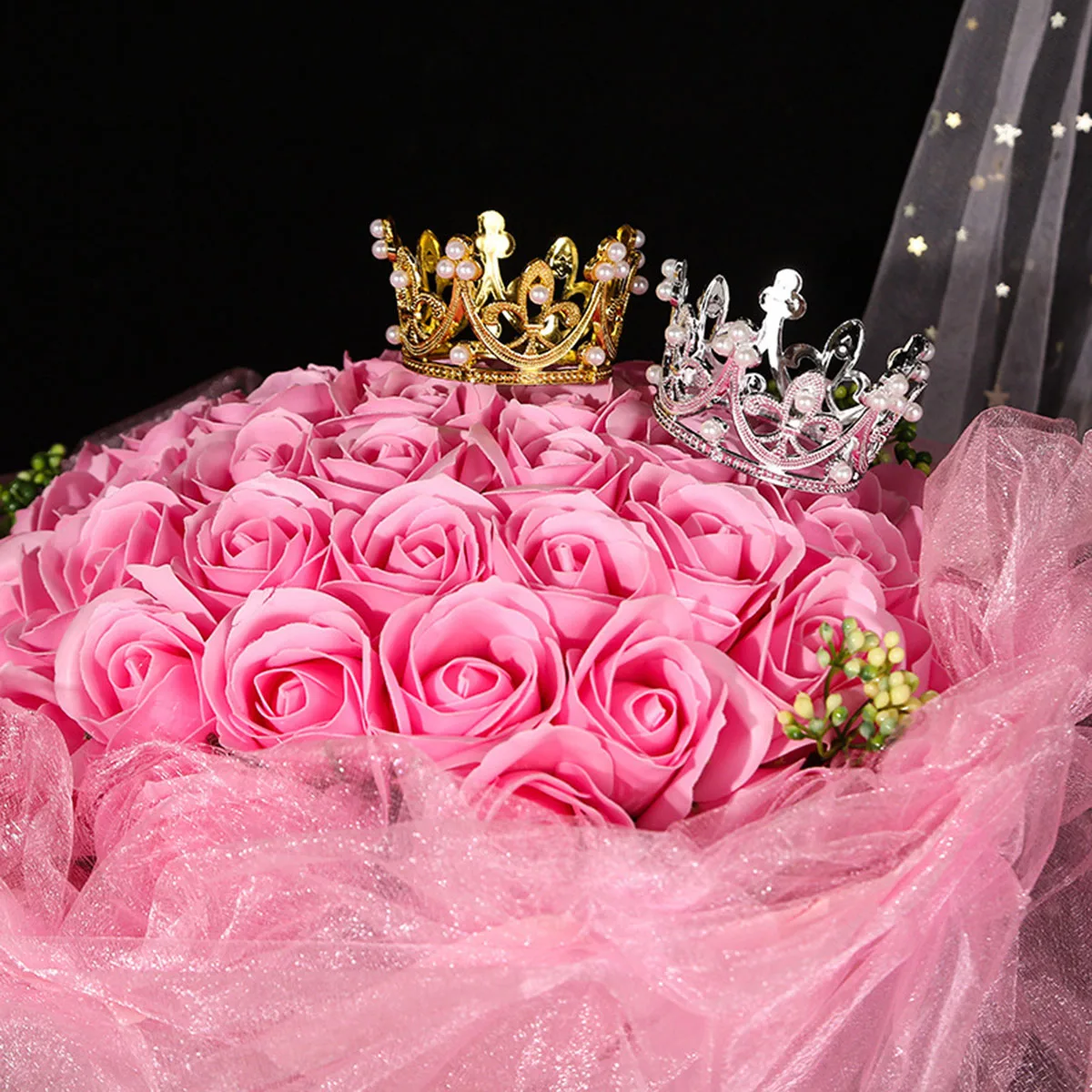 Mini Pearl Crown Cake Topper Romantic Garland Happy Birthday Children Hair Ornaments Wedding Decoration Favors Party image 2