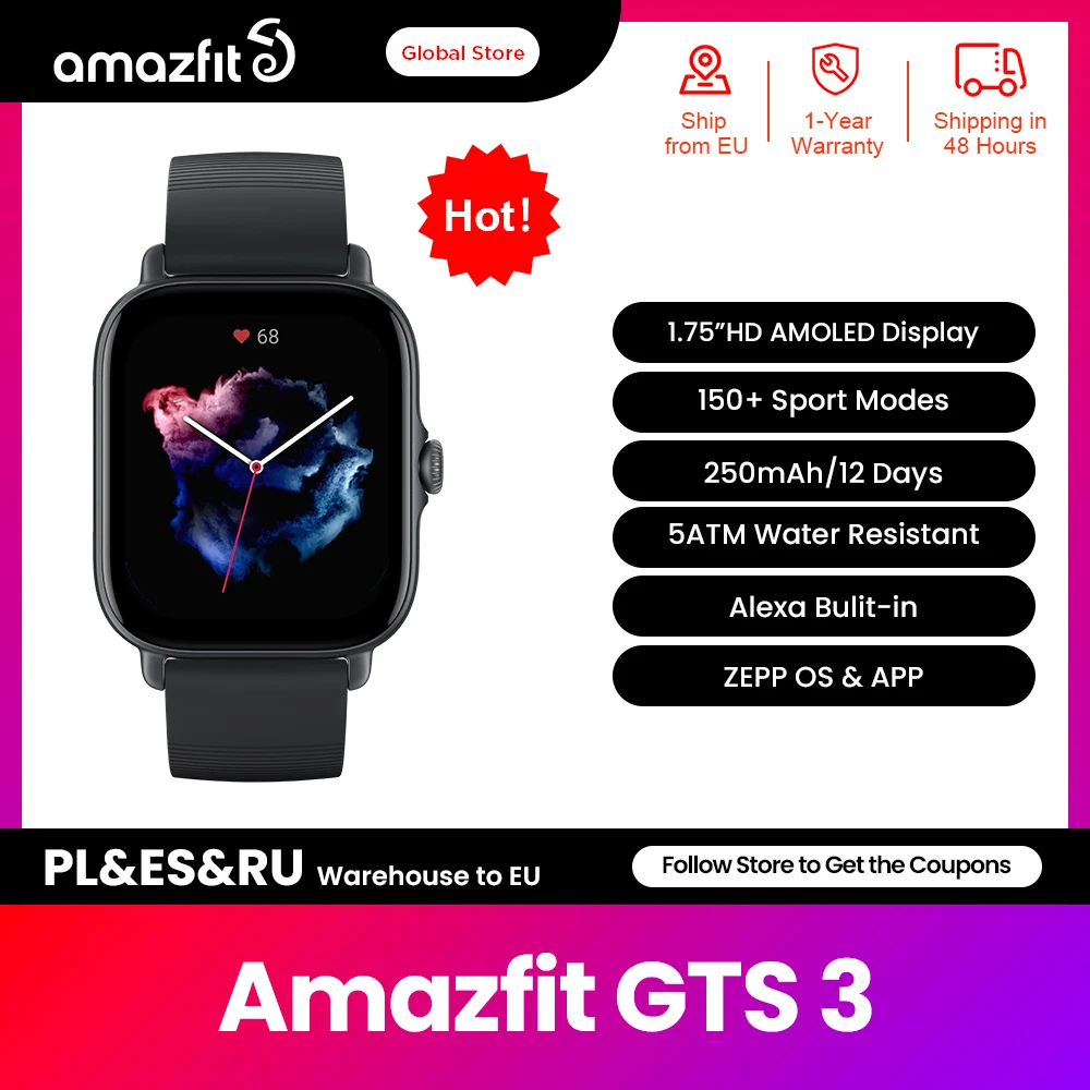 חדש amazfit gts 3 GTS-3 42mm חכם 150 + מצבי ספורט 12-יום חיי סוללה שעון חכם עבור iOS אנדרואיד