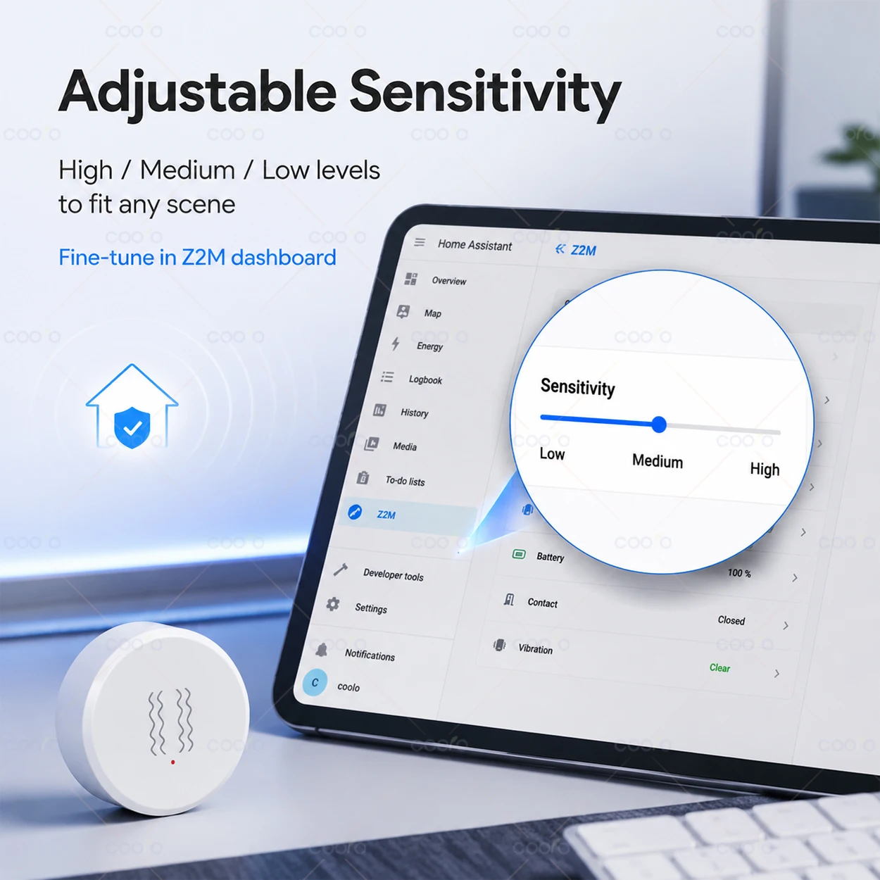 Intelligenter Zigbee-Vibrationssensor für Türen, Fenster und Schubladen, zur sicheren Erkennung von Bewegungen und Stößen in Echtzeit, mit Alarmfunktion, kompatibel mit Zigbee2MQTT. – Detail 6