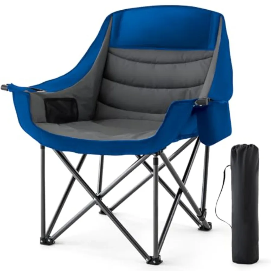 

Oversized Camping Chair for Adults Heavy Duty 500lbs Support Portable Folding Padded Camping Chair with Cup Holder Cooler Pocke