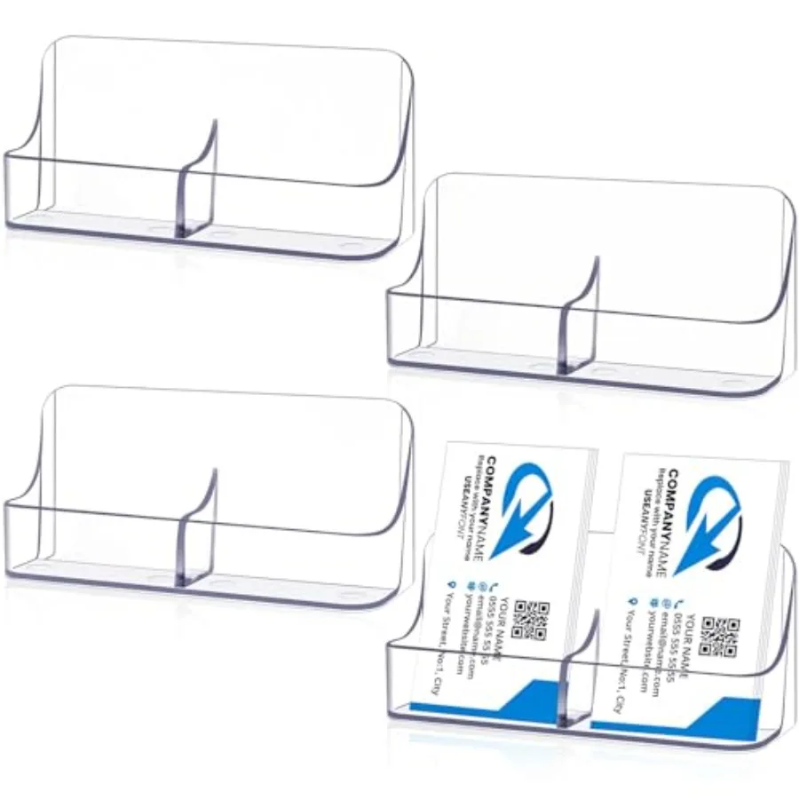 4 Pack Vertical Business Card Holder for Desk 2 Slots Clear Acrylic Desktop Cards Display Stand Multiple Business Cards Organiz