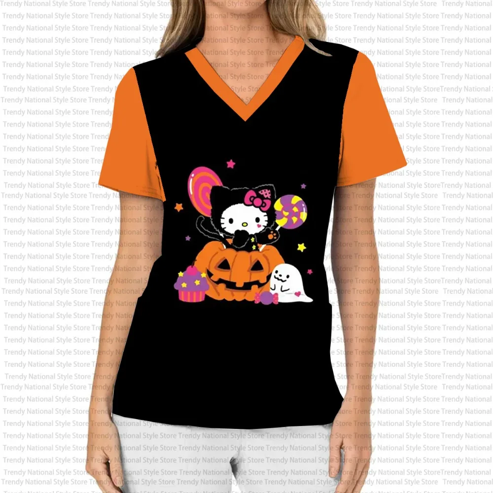 

Новая летняя женская карманная матовая футболка с принтом «Hello Kitty», стоматолог, красота, зоомагазин, рабочая униформа, простой стиль, подарок на день рождения