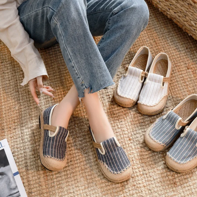 

Hand-woven Women's Casual Shoes Simple Fashion Casual Slides Canvas Upper Linen Insole Tendon Sole Casual Shoes Zapatos De Mujer