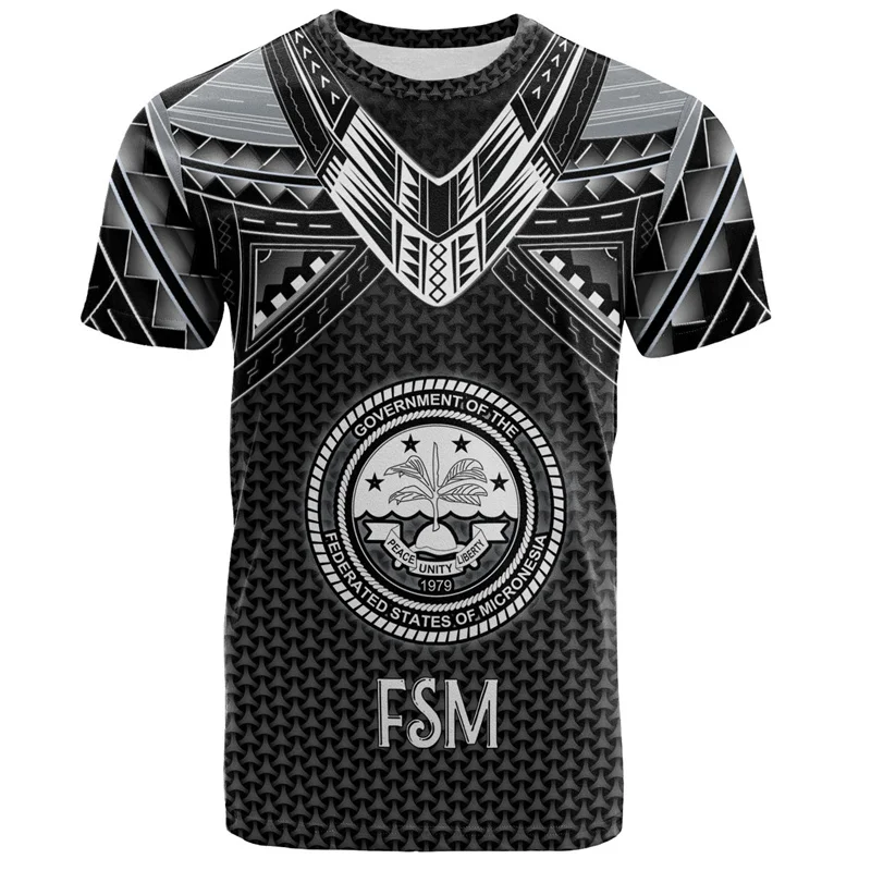 Micronesia 3D Printed T Shirt Men Summer Round Neck Short Sleeves Fashion Casual Tops Polynesian Streetwear Oversized T-shirt