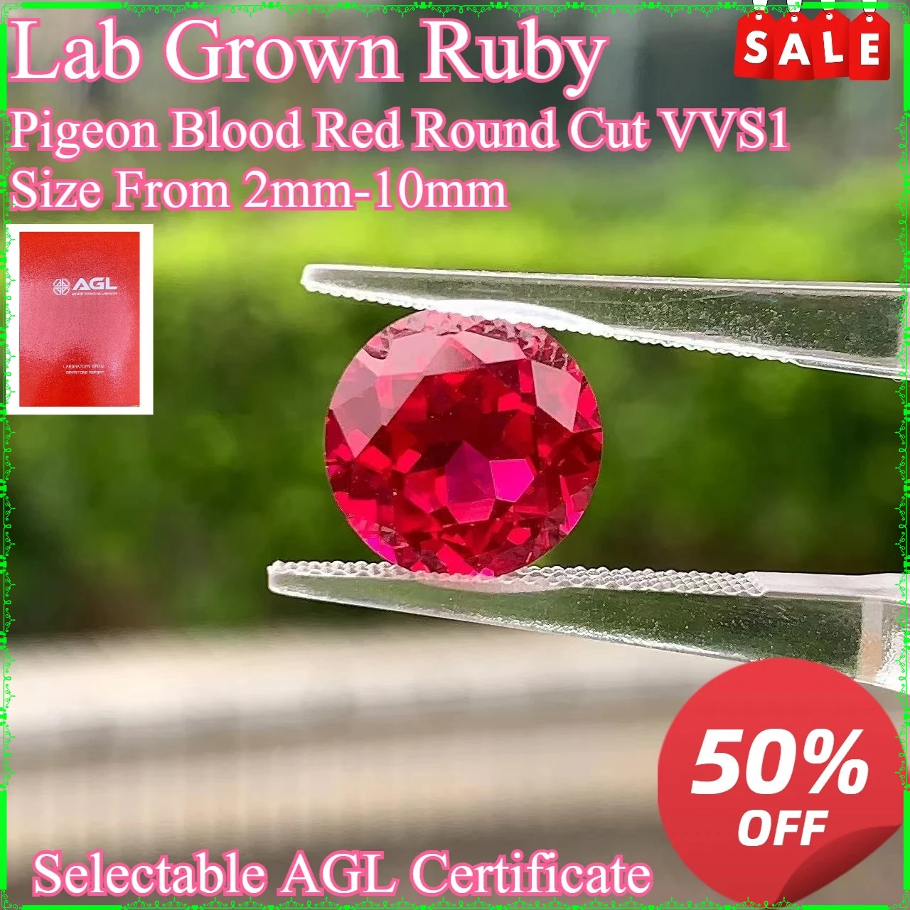

Round Cut Pigeon Blood Red Lab Grown Ruby Loose Gemstone AGL Certificate DIY Jewelry Making For Rings Earrings Necklaces