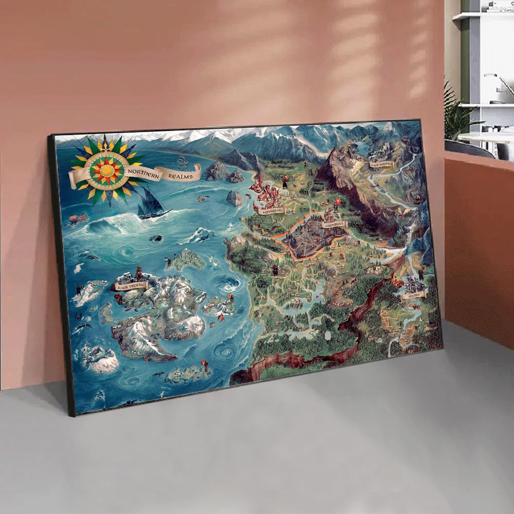 ديكور المنزل قماش يطبع الفيلم الكلاسيكي أنيمي ولعبة خريطة العالم الأرض الوسطى Westeros Essos خريطة ملصق جدار الفن اللوحة