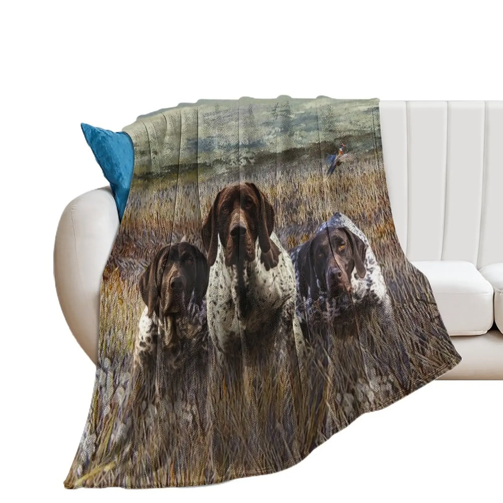 German shorthaired pointers on point Throw Blanket Hair Comforter Hairys Travel Blankets