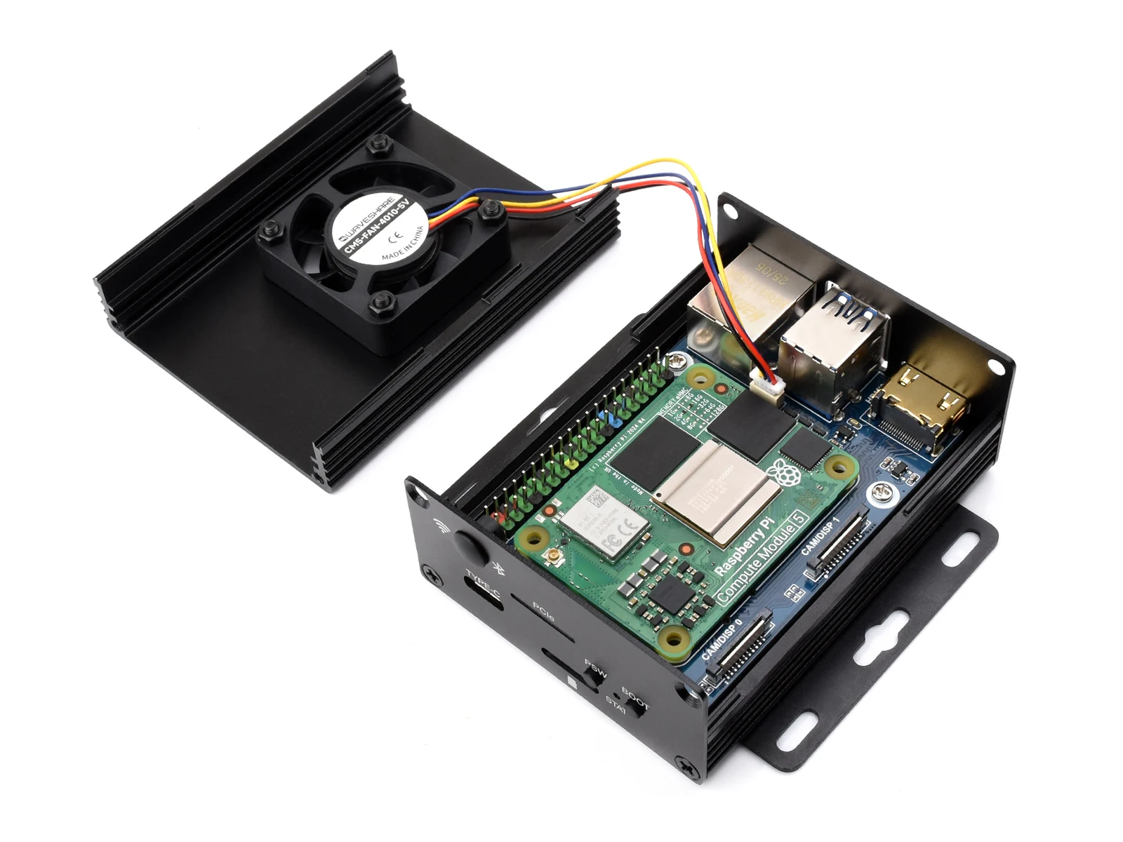 Picture 7: Waveshare CM5 Mini Base Board (A) Designed, 40PIN GPIO Header/RJ45 Gigabit Eth, Compatible with Raspberry Pi Compute Module 5