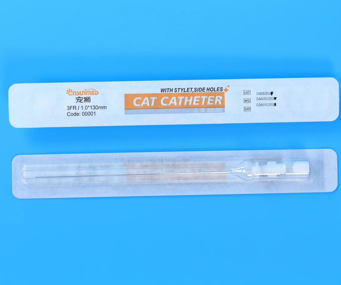 Cat Urinary Catheters With Stylet Side Holes 0.8mm 1.0mm 1.3mm Sterile Soft