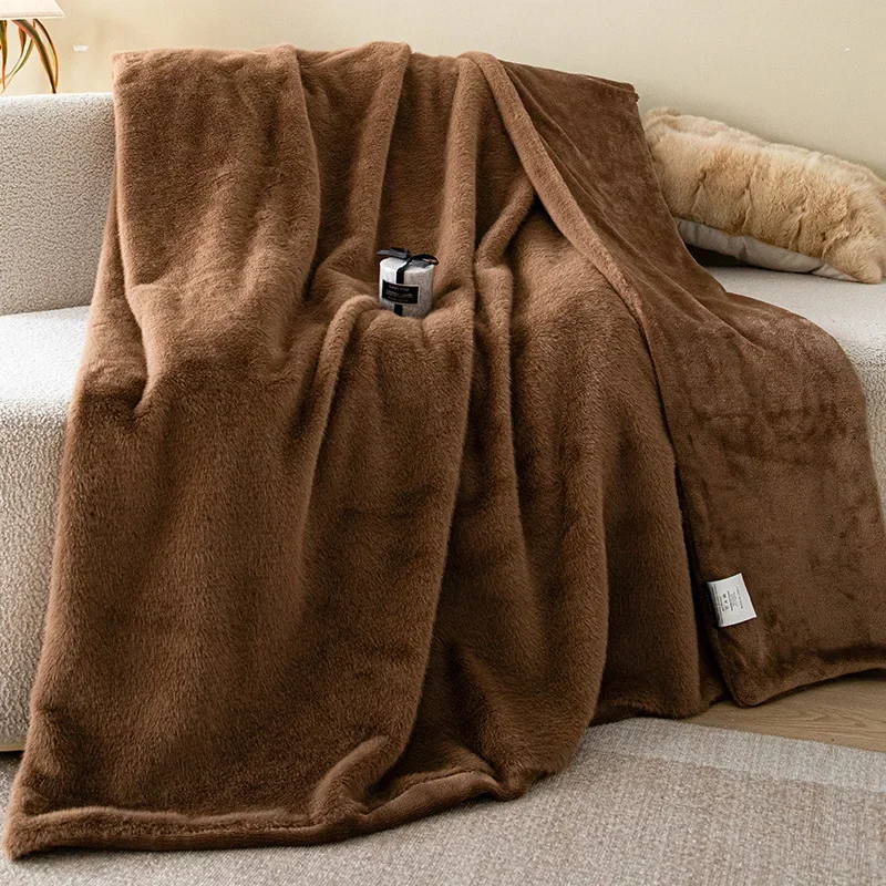 High-End Faux Fox Fur Plush Blanket Warm Ultra Soft Nap Blankets for Office Sofa Travel Thick Solid Shawl Cushion for Single