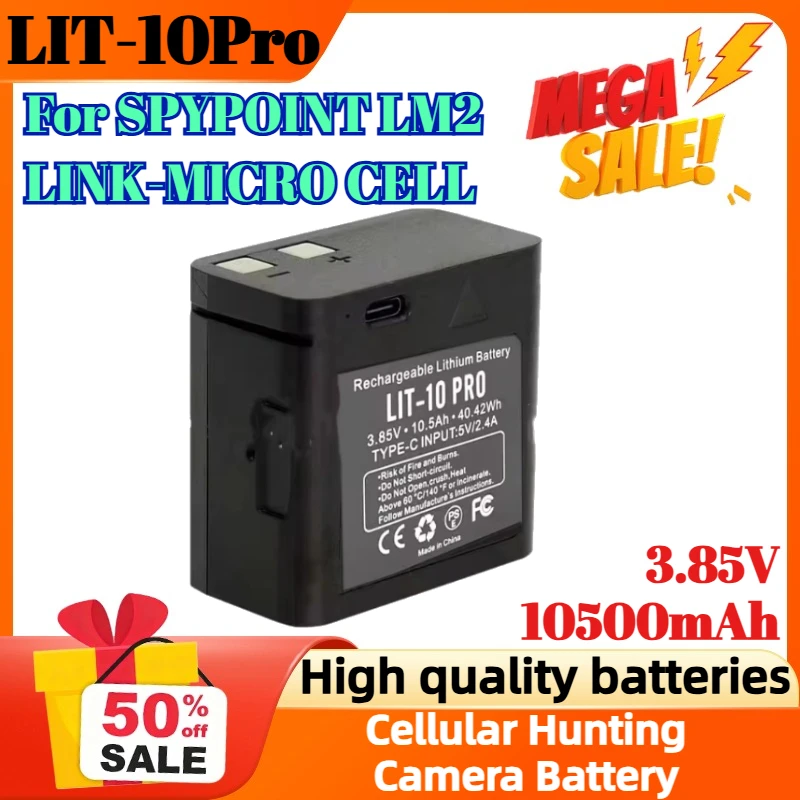 

LIT-10Pro 3.85V 10500mAh Cellular Trail Camera Replacement Battery For SPYPOINT LM2 LINK-MICRO CELL Digital Battery