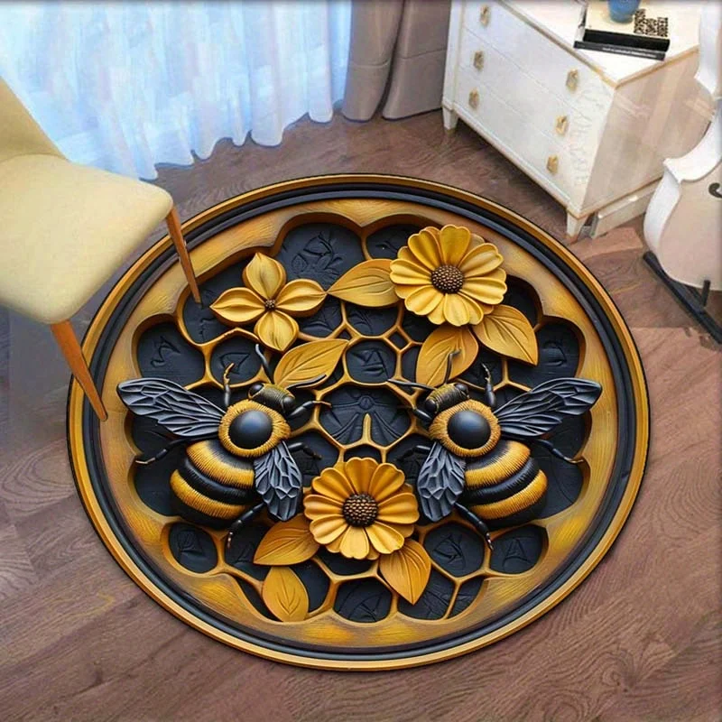 

Круглый ковер с сотовым цветочным узором в виде пчелы, хрустальный бархат, ковер с природными насекомыми, декоративный коврик для гостиной, спальни