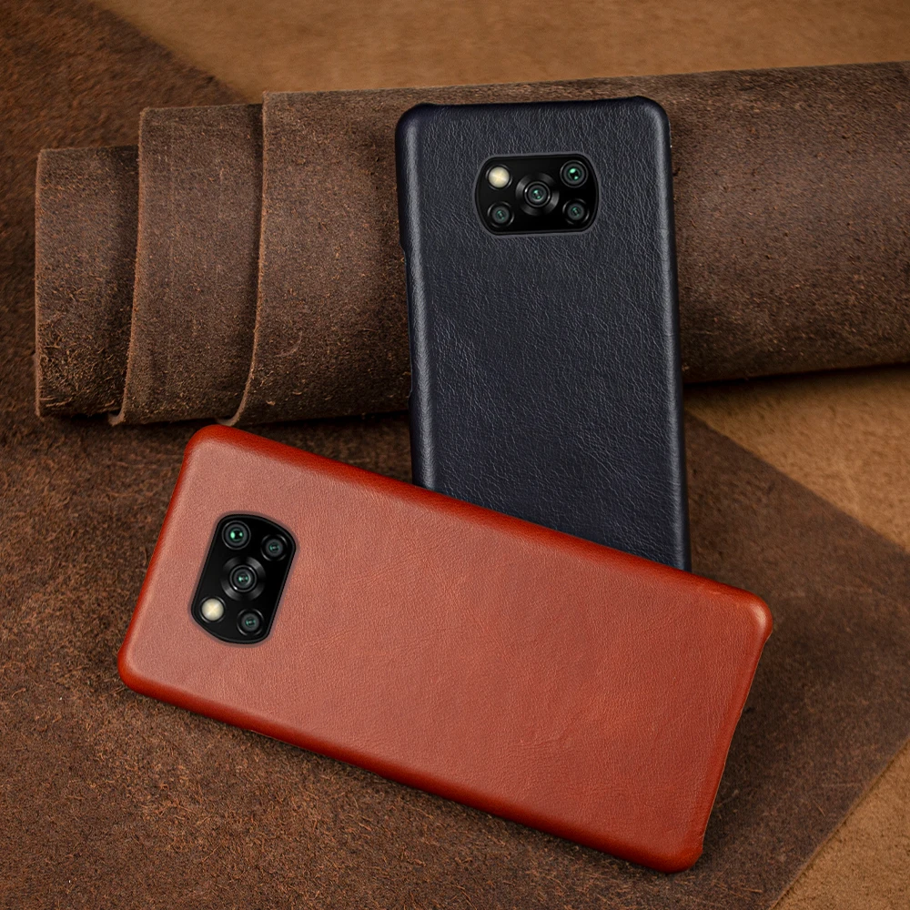 Genuine Leather Phone Case For Xiaomi Poco Series Cover Hand Made Oil Wax Pattern X3 X4 M3 M4 M5 F1 F2 F3 F3GT F4 F4GT C40 C50