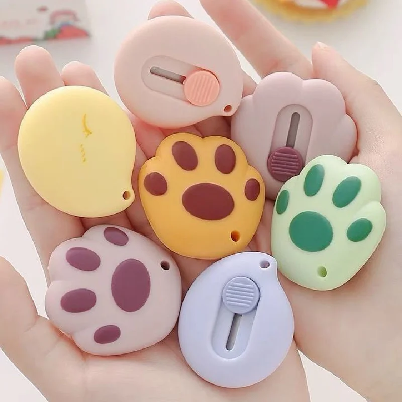 Kawaii Chubby Cat Paw Mini Paper Cutter Retractable Utility Knife Portable for Envelope Box DIY Office Stationery