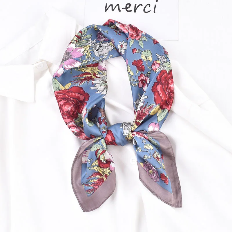 Autumn New French Rose 70 Printed Square Scarf Versatile Small Collar Scarf Headscarf Women's Professional Scarf Printed Hijab