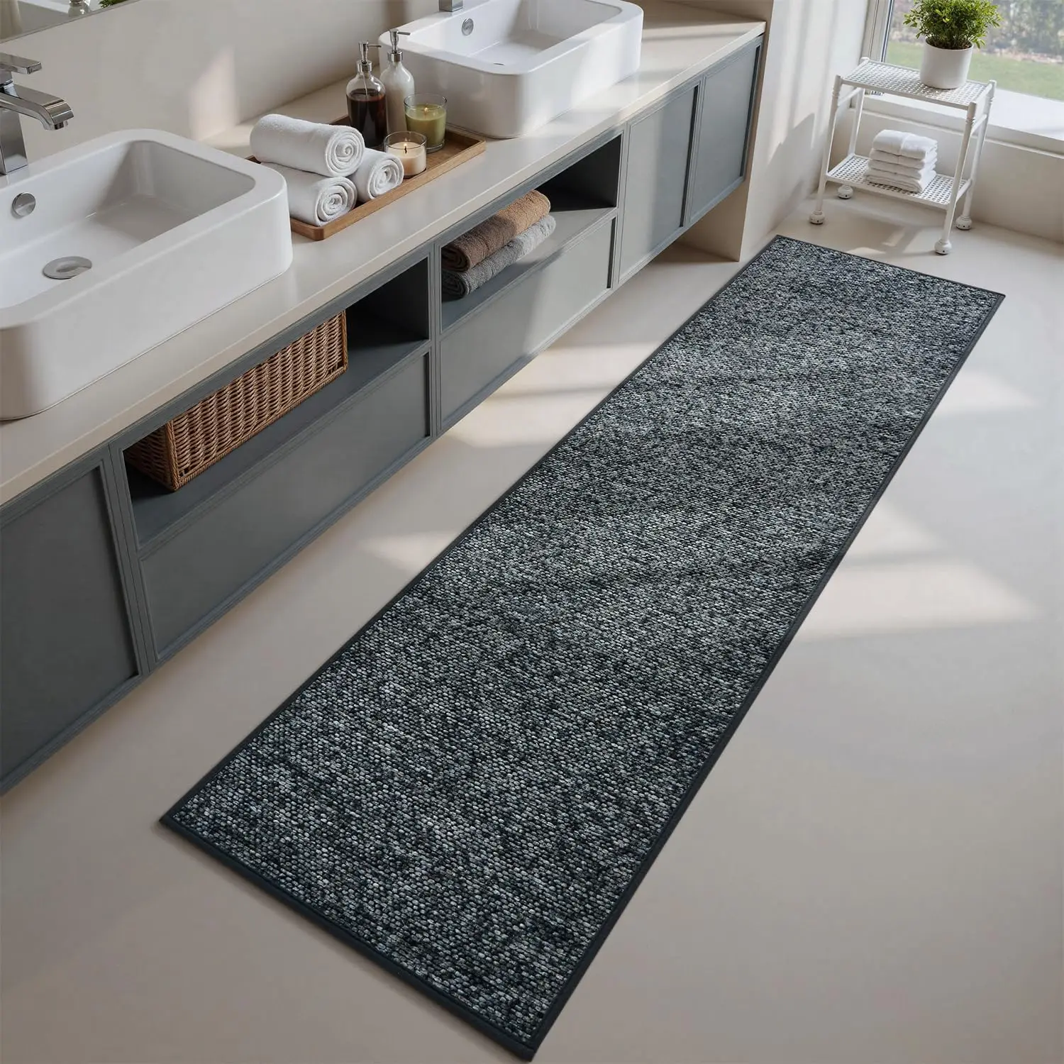 

Thin Bathroom Runner 17"x59", Braided Bath Mats for Bathroom fits Under Door, No-Slip Rubber Bath Rugs, Machine Washable