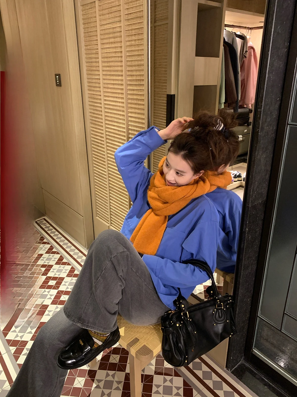 

Женская свободная рубашка с длинным рукавом цвета Klein Blue Cumin, осенне-зимняя, для многослойных образов, из хлопка, удобная, ультралегкая