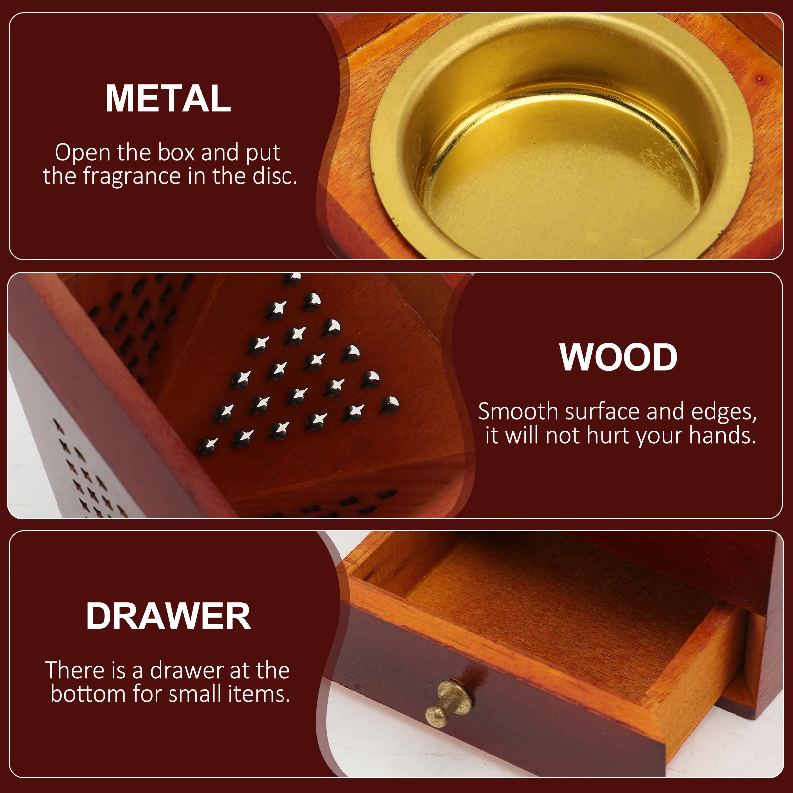 

Aromatherapy Diffuser Censer Decorative Wooden Incense Burner Scented Box Study Bedroom Yoga Middle Eastern Style Smooth Edges