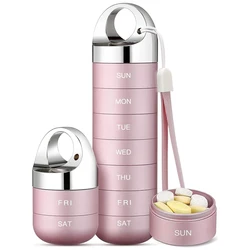 Portable Travel Pill Box Metal 7 Day Pill Case Organizer Waterproof Aluminum Alloy Travel Pill Case Container for Vitamins