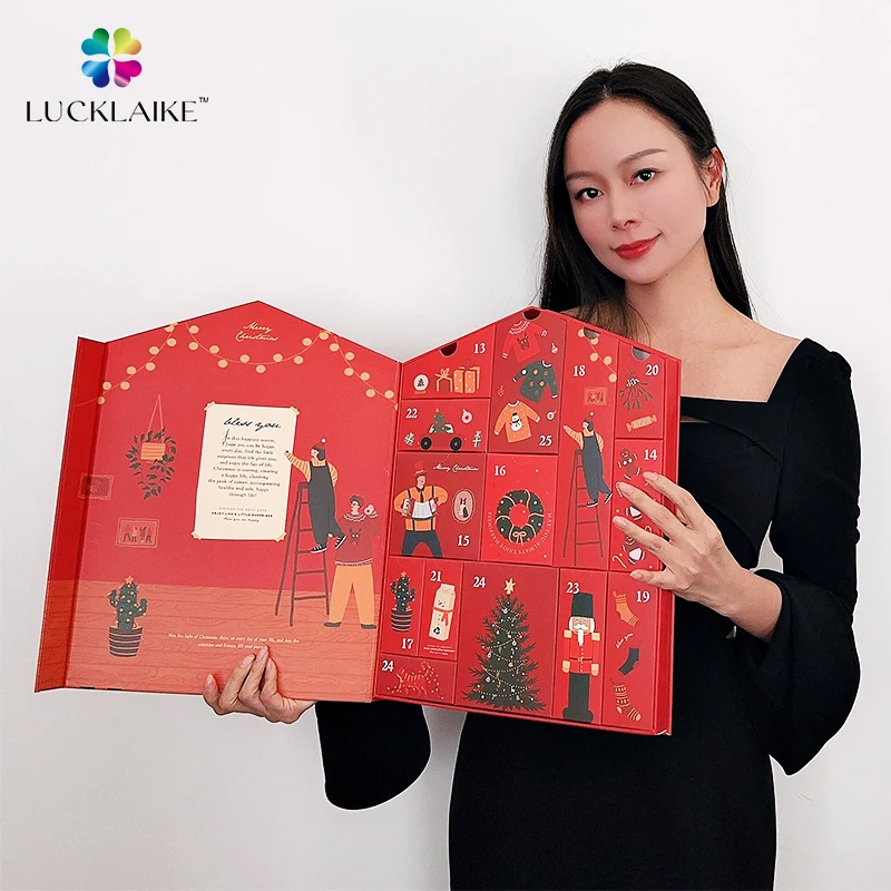 custom.2025 New Beauty Calendar Boxes Makeup Surprise Women Paper Box 24 Days Countdown Advent Calendar