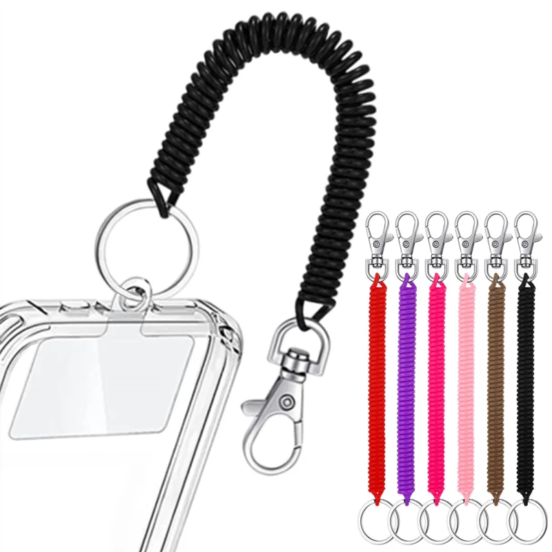 Metal Mobile Phone Lanyard With Gasket Carabiner Unisex Stretch Wristband Spiral Stretch Keychain Clasp Wrist Coil Spring Rope