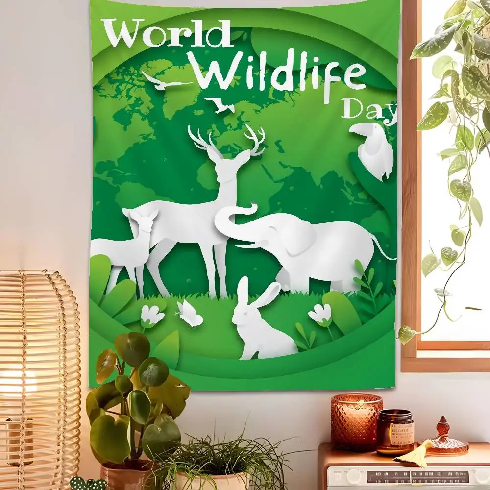

World Animal Day Children Tapestry Bedroom Living Bar Garden Outdoor Microfiber Festival Decoration Background Art Banner