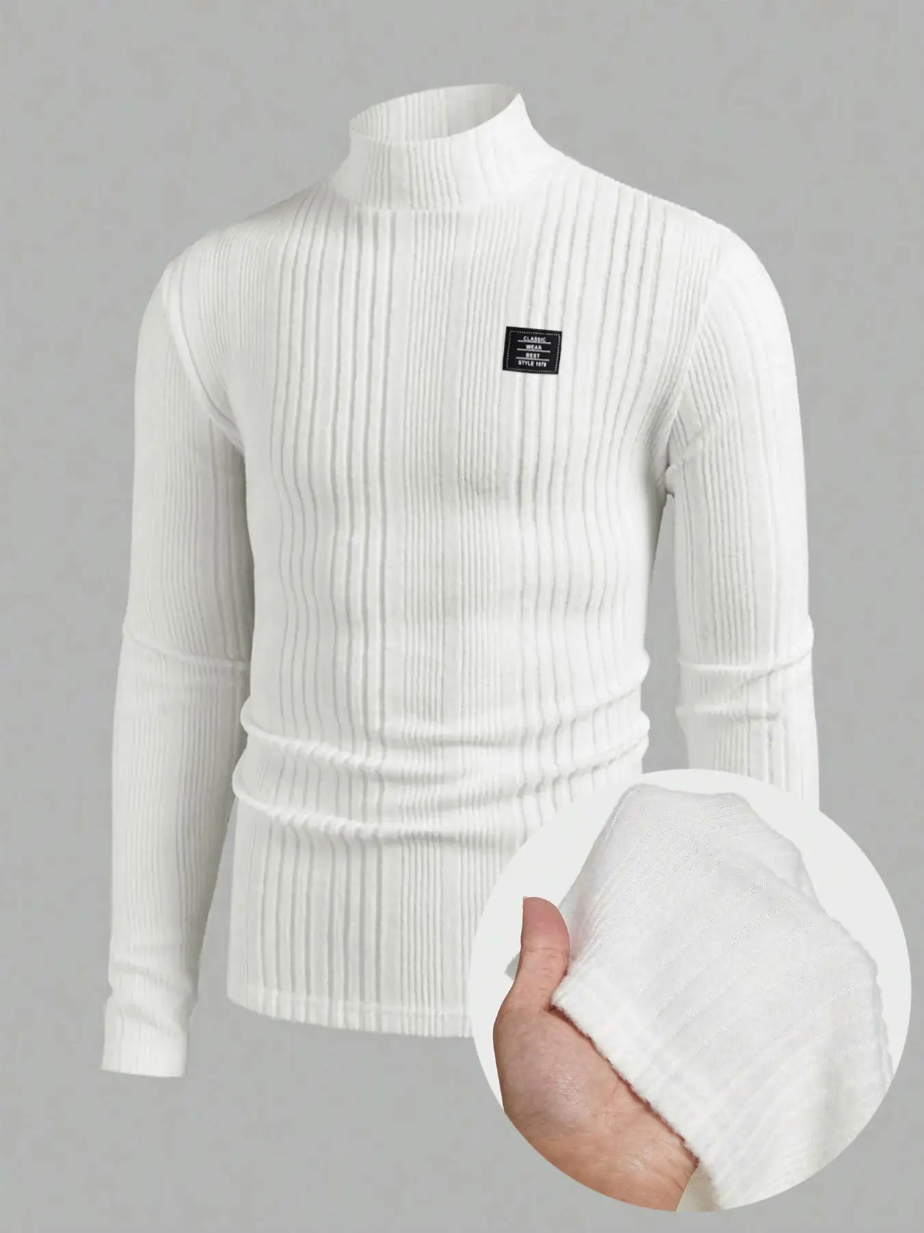 Men's High Neck Pullover Sweater Solid Striped Long Sleeve Casual Fit T-Shirt for Fall Winter Season