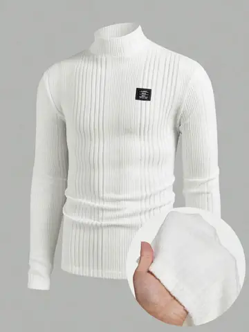 Men's High Neck Pullover Sweater Solid Striped Long Sleeve Casual Fit T-Shirt for Fall Winter Season