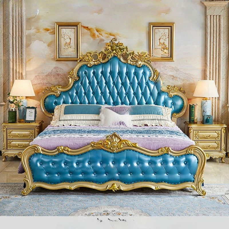 European leather solid wood bed high-end double 1800x2000 master bedroom storage luxury