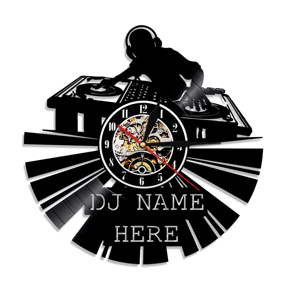 DJ Silhouette Shadow Art Decorative Wall Clock Personality Custom DJ Name Vinyl Record Wall Clock Modern Design Best Gift For DJ