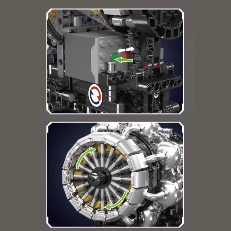 1:14 Scale Turbofan Engine Building Bricks Set DIY Mechanical Assembly Model with Rotating Fan Educational Toy for Kids Adults