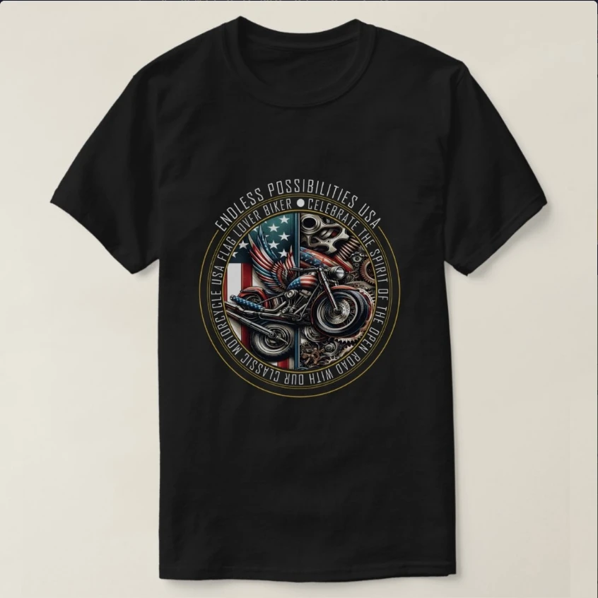 

American Motorcycle USA Flag Lover Biker T-Shirt 100% Cotton O-Neck Short Sleeve Summer Casual Mens T-shirt Streetwear