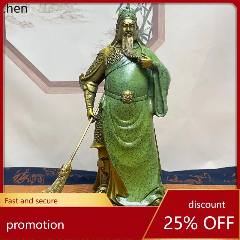 

Cz1 green robe guan gong statue martial saint bronze statue ornament bring in wealth and treasure brass martial god opening