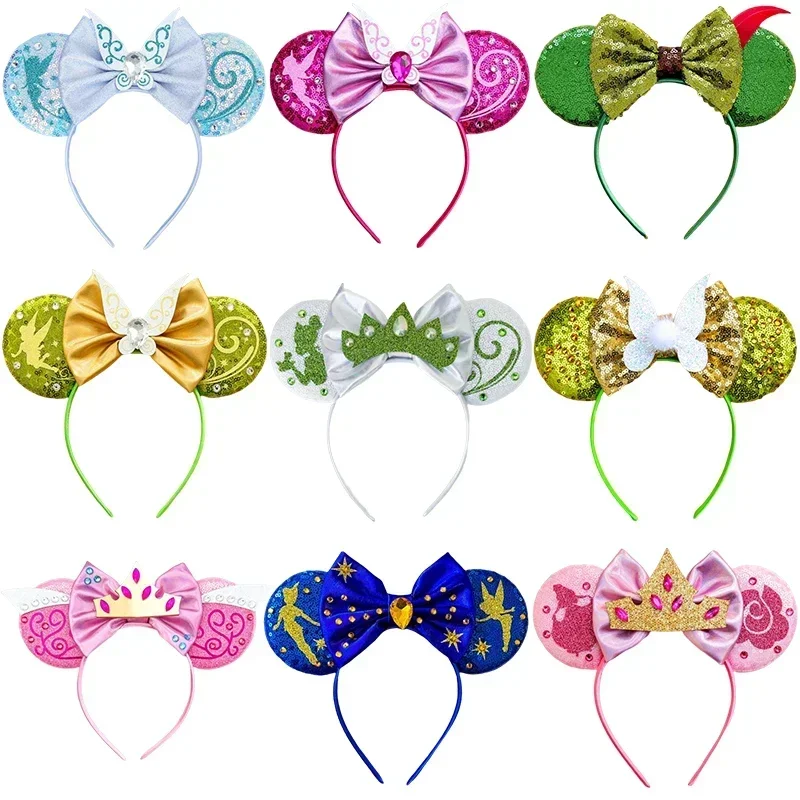 

Disney Tinker Bell Ears Headband Women Cute Wings Fairy Hair Accessories for Girl Vine Flower Hairband Kids Sequins Bow Headwear